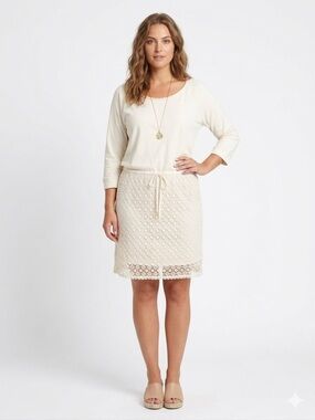 ANTHROPOLOGIE Saturday Sunday Ceridwen lace tunic dress • cream ivory size Large